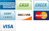 We accept American Express, Cash, Checks, Debit, Discover, MasterCard and Visa.